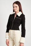 Women’s Contrasted Collar Cropped Cuff Jacket | Zarnesh
