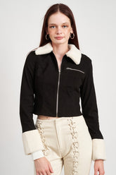 Women’s Contrasted Collar Cropped Cuff Jacket | Zarnesh