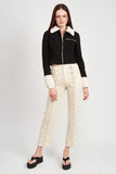 Women’s Contrasted Collar Cropped Cuff Jacket | Zarnesh