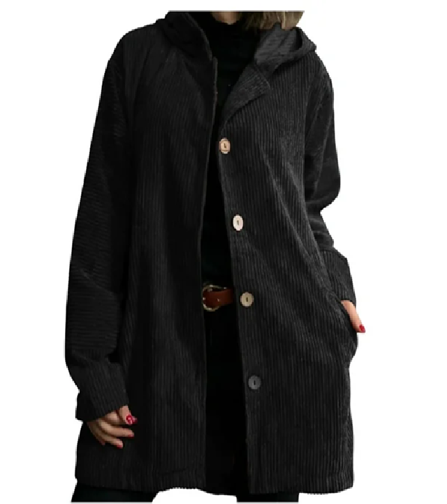Women’s Corduroy Button Down Hooded Long Jacket | Zarnesh