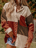 Women's Corduroy Color Block Patch Button Shirt Shacket | Zarnesh