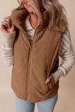 Women’s Corduroy Zipper Stand Collar Neck Puffer Vest Jacket | Zarnesh