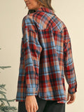 Women's Cotton Boho Red Mint Plaid Button Shirt Shacket | Zarnesh