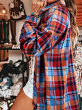 Women's Cotton Boho Red Mint Plaid Button Shirt Shacket | Zarnesh