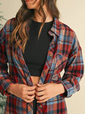 Women's Cotton Boho Red Mint Plaid Button Shirt Shacket | Zarnesh