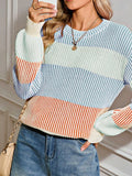 Women's Cotton Color block Lantern Rib Knitted Sweater | Zarnesh