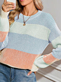 Women's Cotton Color block Lantern Rib Knitted Sweater | Zarnesh