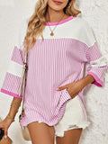 Women's Cotton Stripe Color Block Half Quarter Sleeve Top | Zarnesh