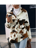 Women’s Cow Print Shaggy Fleece Sherpa Jacket | Zarnesh