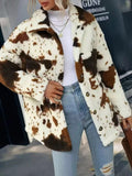 Women’s Cow Print Shaggy Fleece Sherpa Jacket | Zarnesh