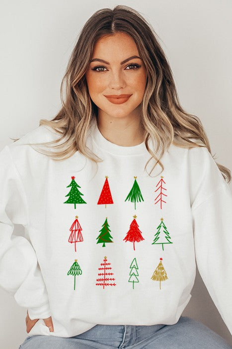 Women's Crewneck Christmas Trees Dropped Shoulder Sweatshirt | Zarnesh