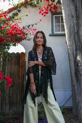 Women Crochet Floral Lace Texture Ankle Length One Size Kimono Zarnesh