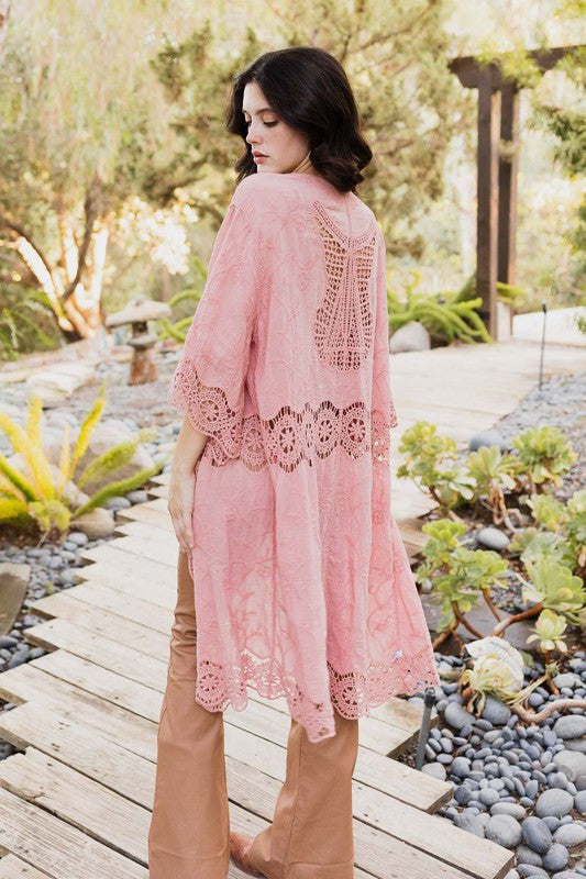 Women's Crochet Open Patch Longline Kimono | Zarnesh