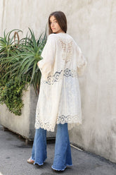 Women's Crochet Open Patch Longline Kimono | Zarnesh