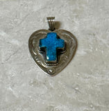 Women’s Cross Turquoise & Sterling Silver Heart Pendant | Zarnesh