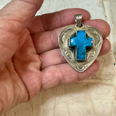 Women’s Cross Turquoise & Sterling Silver Heart Pendant | Zarnesh