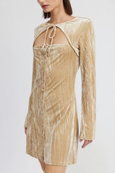 Women’s Crushed Velvet Long Sleeve Mini Suede Dress | Zarnesh