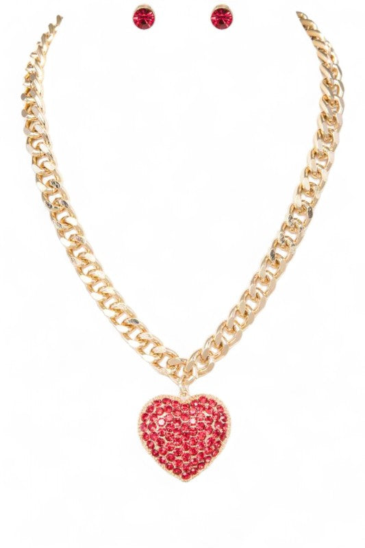 Women’s Crystal Heart Pendant Necklace Set | Zarnesh