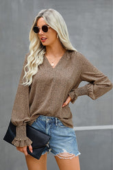 Women’s Dalmatian Print V Neck Bishop Sleeve Blouse | Zarnesh