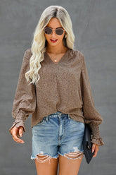 Women’s Dalmatian Print V Neck Bishop Sleeve Blouse | Zarnesh