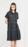 Women’s Denim Button Down Babydoll Tiered Shirt Dress | Zarnesh