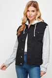 Women’s Black Denim Jacket with Fleece Hood | Zarnesh