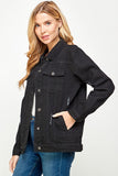 Women’s Denim Jacket with Fitted Cuffs Hem Fleece Hoodie | Zarnesh