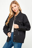 Women’s Denim Jacket with Fitted Cuffs Hem Fleece Hoodie | Zarnesh