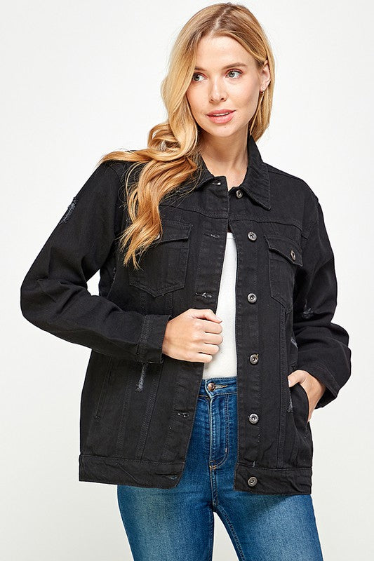 Women’s Denim Jacket with Fitted Cuffs Hem Fleece Hoodie | Zarnesh