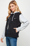 Women’s Black Denim Jacket with Fleece Hood | Zarnesh