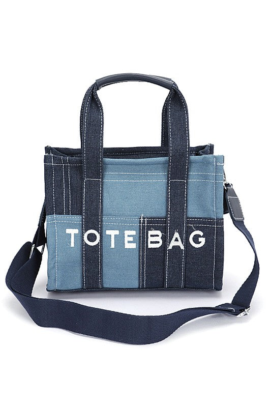 Women’s Denim Patchwork Tote Bag with Adjustable Strap | Zarnesh
