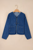 Women’s Denim Wash Open Front Straight Cut Pocket Jacket | Zarnesh