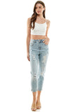 Women’s Destructed Ripped High Waist Cuffed Jeans | Zarnesh