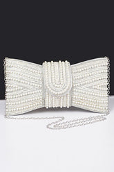Women's Elegant Pearl Studded Bow Tie Evening Clutch Bag | Zarnesh