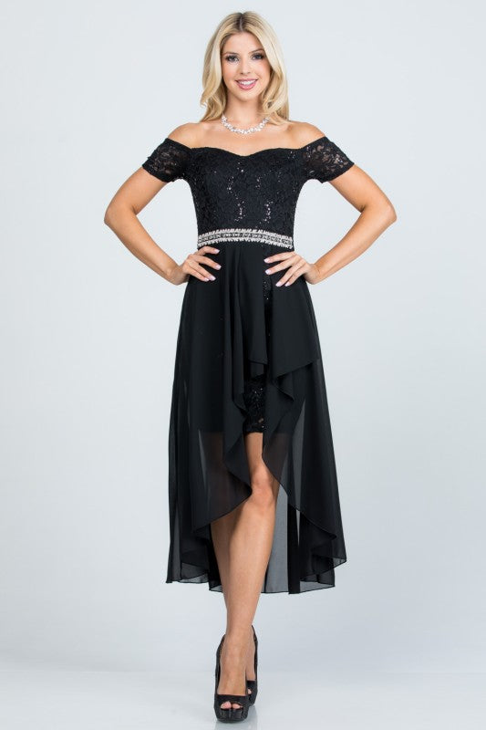 Women’s Evening Off-Shoulder High-Low Sequin Midi Dress | Zarnesh