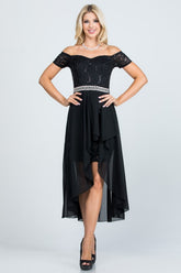 Women’s Evening Off-Shoulder High-Low Sequin Midi Dress | Zarnesh