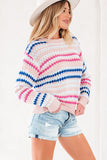 Women’s Eyelet Striped Pullover Knit Drop Shoulder Sweater | Zarnesh