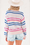 Women’s Eyelet Striped Pullover Knit Drop Shoulder Sweater | Zarnesh