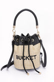 Women's Faux Straw Leather Accents Drawstring bucket bag | Zarnesh