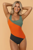 Women’s Flattering ColorBlock Padded Square Neck One-Piece Swimsuit | Zarnesh