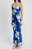 Women Floral Print Bias Cut Fully Lined Maxi Length Dress Zarnesh