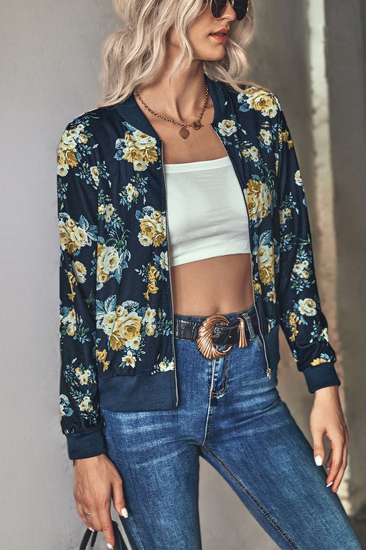 Women’s Floral Bomber Zip-Up Print Jacket | Zarnesh