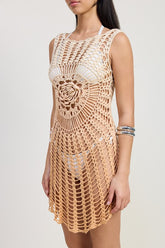 Women's Floral Crochet Beach Cover-Up Back Cut Out Dress | Zarnesh