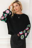 Women’s Floral Crochet Bell Sleeve Loose Pullover Sweater | Zarnesh