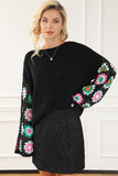 Women’s Floral Crochet Bell Sleeve Loose Pullover Sweater | Zarnesh