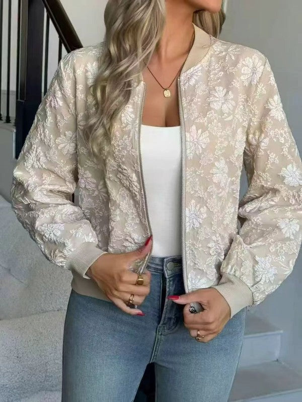 Women’s Floral Embroidered Zip-Up Bomber Jacket | Zarnesh