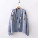 Women’s Floral Lantern Sleeves Open Front Knit Cardigan | Zarnesh
