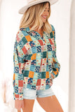 Women’s Floral Patchwork Collar V-Neck Long Sleeve Blouse | Zarnesh
