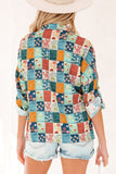 Women’s Floral Patchwork Collar V-Neck Long Sleeve Blouse | Zarnesh