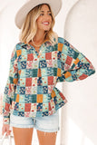 Women’s Floral Patchwork Collar V-Neck Long Sleeve Blouse | Zarnesh